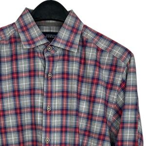 Charles Tyrwhitt WEEKEND‎ Men's M Lightwight Cotton Button Up Grey Blue Plaid